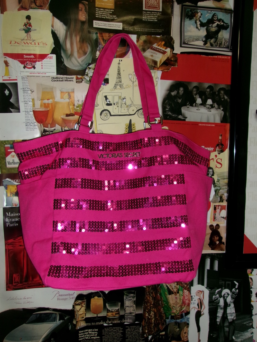 Victoria's Secret Hot Pink Sequin Stripe Tote